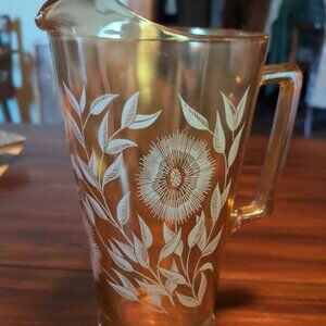 Vintage Jeanette Amber Carnival Glass Marigold Pitcher